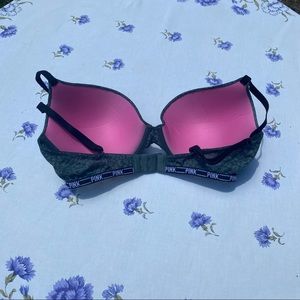 Pink by Victoria’s Secret 36 DD bra green leopard print adjustable straps padded